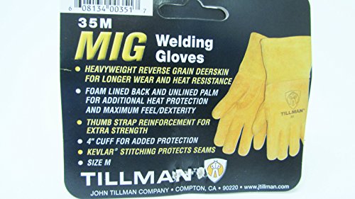 John Tillman Medium 12" Gold Premium Heavyweight Reverse Deerskin CottonFoam Lined MIG Welders Gloves with 4" Cuff and Kevlar Thread Locking Stitch (TIL35M)