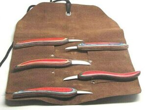 uj ramelson 5pc chip wood carving knife whittling caricature leather tool roll
