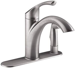 kohler mistos single-handle standard kitchen faucet with side sprayer in stainless steel