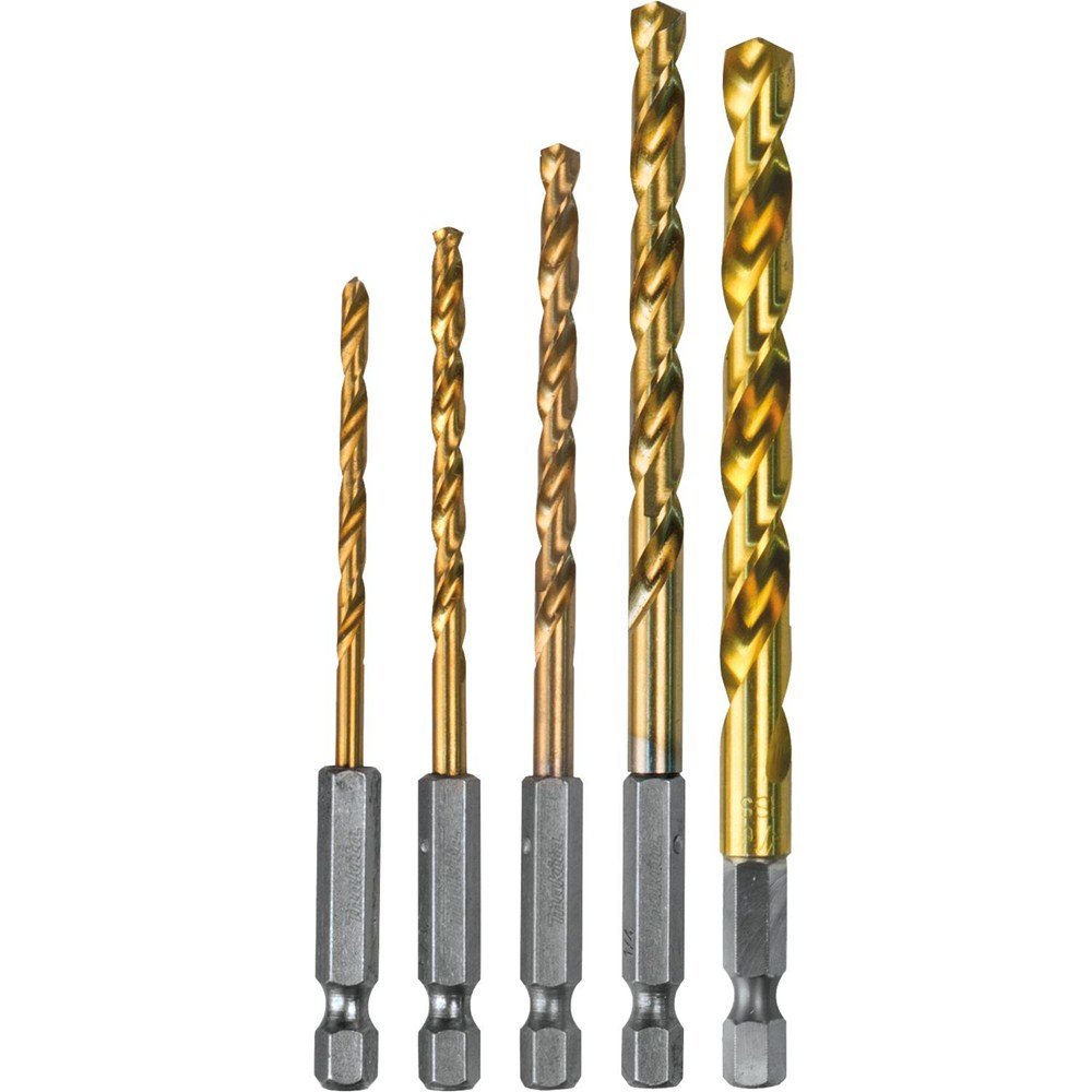 Makita D-35318 Titanium Coated Drill Bit Set, 1/4-Inch, 5-Pack