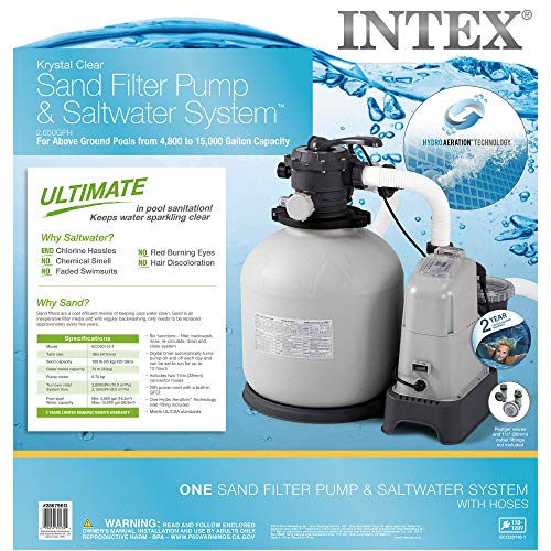 Intex Krystal Clear 2150 GPH Sand Filter Pump & Saltwater System with E.C.O. (Electrocatalytic Oxidation) for Above Ground Pools, 110-120V with GFCI