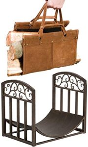 panacea log bin with scrolls and leather log tote