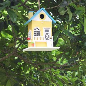 CARTMAN Hanging Colourful Birdhouse Bird Feeder, Wooden Humming Bird Nest, Garden Country Cottages Bird House, Decorative Bird Feeder Gift for Hummingbirds, Cardinal, Bluebird and Wild Birds