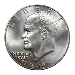 1976-s u.s. eisenhower silver dollar coin, 40% pure silver, mint state condition, bicentennial design