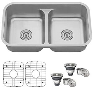 ruvati 32-inch low-divide 50/50 double bowl undermount 16 gauge stainless steel kitchen sink – rvm4350