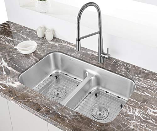 Ruvati 32-inch Low-Divide 50/50 Double Bowl Undermount 16 Gauge Stainless Steel Kitchen Sink – RVM4350