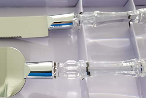 Wedding Knife and Cake Server Set With Clear Acrylic Handle (Silver, Unengraved)