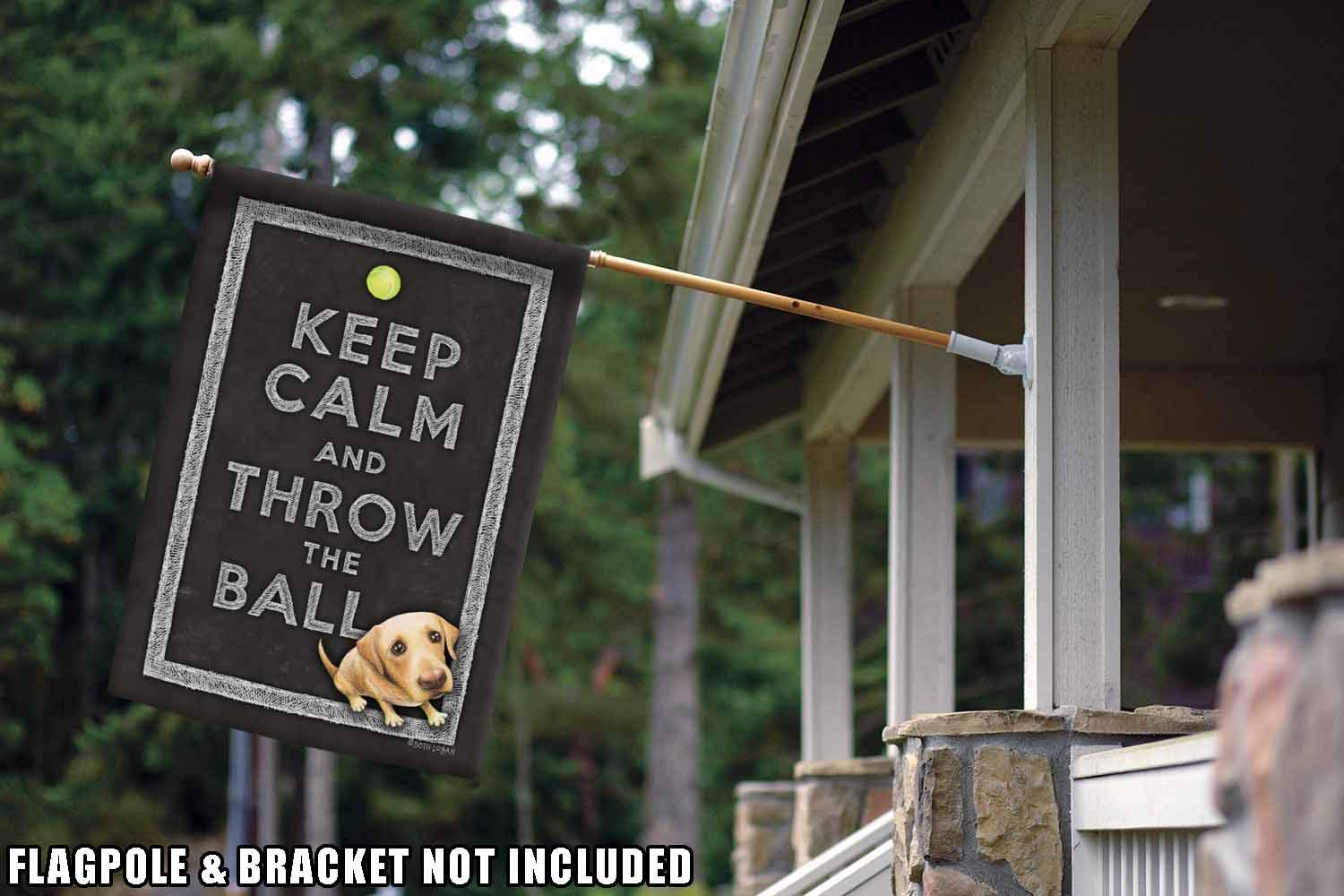 Toland Home Garden 109782 Keep Calm And Throw The Ball Dog Flag 28x40 Inch Double Sided Dog Garden Flag for Outdoor House Puppy Flag Yard Decoration