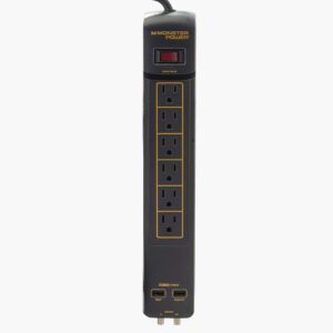 monster power surge protector 6-outlet power strip, gold 600 avu+