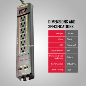 Monster Power Surge Protector 6-Outlet Power Strip, Gold 600 AVU+