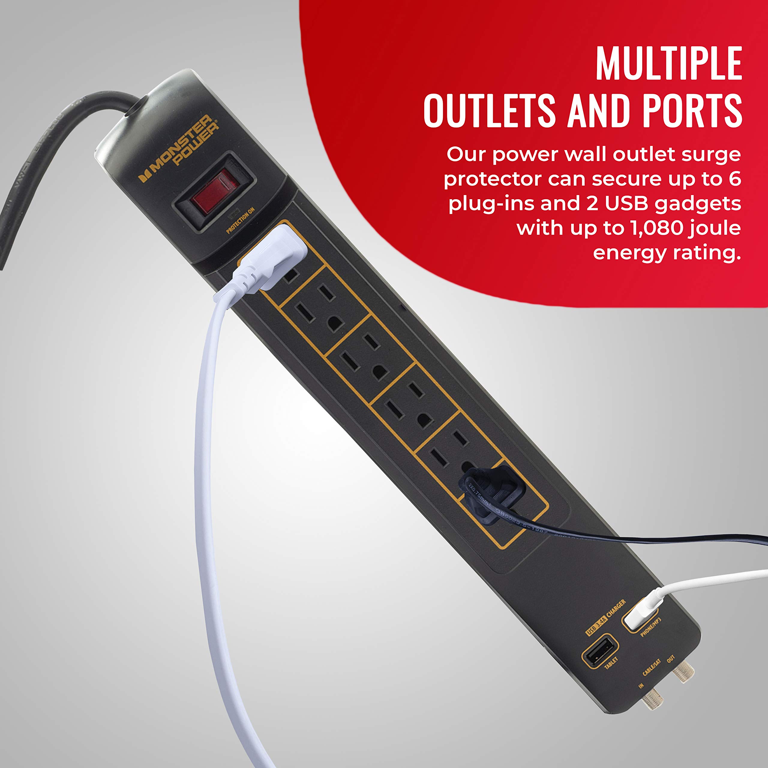 Monster Power Surge Protector 6-Outlet Power Strip, Gold 600 AVU+