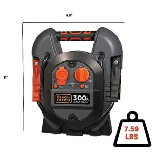 BLACK+DECKER J312B Power Station Jump Starter 700 Peak Amp Battery Booster, USB Port, Battery Clamps , 9.5"D x 5.1"W x 11"H