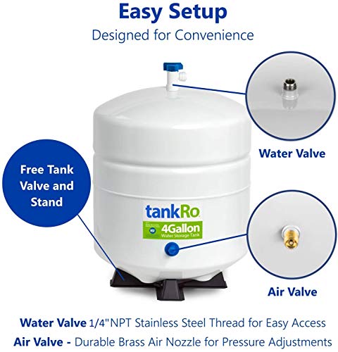 tankRo RO132-TNK RO Water Filtration System Expansion Tank 4 Gallon Capacity – NSF Certified – Compact Reverse Osmosis Water Storage Pressure Tank 1/4" Tank Ball Valve