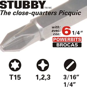 Picquic 91102B Stubby 6 Multi Bit Screwdriver, Bulk, Black