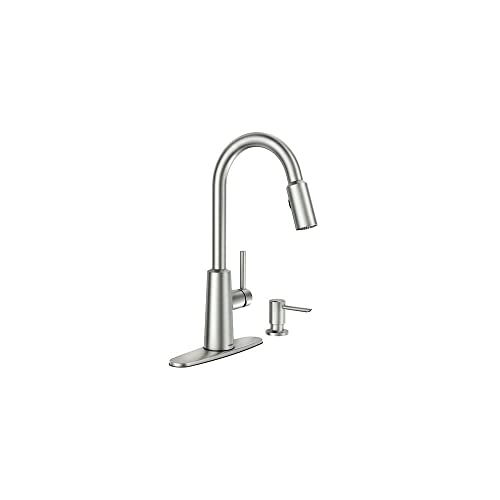 Moen 87066SRS Pullout Spray High-Arc Kitchen Faucet with Soap Dispenser from The Nori Collection,