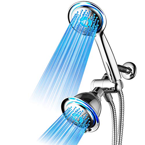 Dream Spa All Chrome 3-way LED Shower Head Combo with Air Jet LED Turbo Pressure-Boost Nozzle Technology. Color of LED lights changes automatically according to water temperature