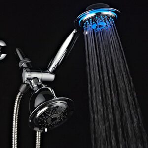 Dream Spa All Chrome 3-way LED Shower Head Combo with Air Jet LED Turbo Pressure-Boost Nozzle Technology. Color of LED lights changes automatically according to water temperature