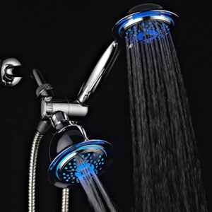 Dream Spa All Chrome 3-way LED Shower Head Combo with Air Jet LED Turbo Pressure-Boost Nozzle Technology. Color of LED lights changes automatically according to water temperature