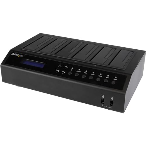 StarTech.com 6-Bay Hard Drive Duplicator/Eraser, Standalone 1:5 HDD/SSD Cloner/Copier, USB 3.0/eSATA to SATA Docking Station, Disk Sanitizer/Wiper, DOD Erasing, Cloning Toolless Device (SATDOCK5U3ER)