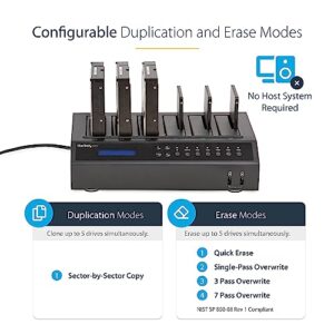 StarTech.com 6-Bay Hard Drive Duplicator/Eraser, Standalone 1:5 HDD/SSD Cloner/Copier, USB 3.0/eSATA to SATA Docking Station, Disk Sanitizer/Wiper, DOD Erasing, Cloning Toolless Device (SATDOCK5U3ER)