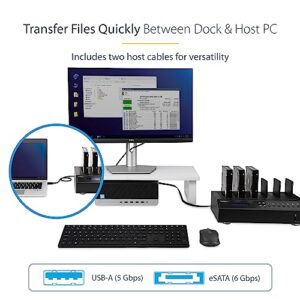 StarTech.com 6-Bay Hard Drive Duplicator/Eraser, Standalone 1:5 HDD/SSD Cloner/Copier, USB 3.0/eSATA to SATA Docking Station, Disk Sanitizer/Wiper, DOD Erasing, Cloning Toolless Device (SATDOCK5U3ER)