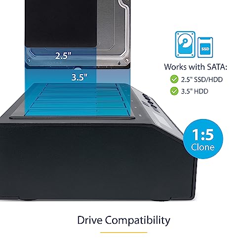 StarTech.com 6-Bay Hard Drive Duplicator/Eraser, Standalone 1:5 HDD/SSD Cloner/Copier, USB 3.0/eSATA to SATA Docking Station, Disk Sanitizer/Wiper, DOD Erasing, Cloning Toolless Device (SATDOCK5U3ER)