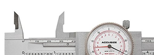 Accusize Industrial Tools 8''/200 mm by 0.001''/0.02 mm Dual Needle Precision Dial Caliper Stainless Steel in Fitted Case, Imperial/Metric, P920-S238
