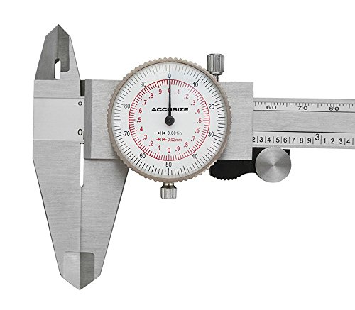 Accusize Industrial Tools 8''/200 mm by 0.001''/0.02 mm Dual Needle Precision Dial Caliper Stainless Steel in Fitted Case, Imperial/Metric, P920-S238