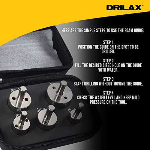 DRILAX Diamond Hole Saw Set 3/4 inch, 1 inch, 1-1/4, 1-1/2, 1-3/4 Inch Extra Long Cuts with Insert Guide Included 5 PCS Diamond Drill Bit Tile Ceramic Porcelain Glass Granite Quartz