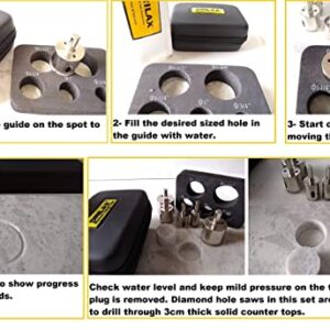 DRILAX Diamond Hole Saw Set 3/4 inch, 1 inch, 1-1/4, 1-1/2, 1-3/4 Inch Extra Long Cuts with Insert Guide Included 5 PCS Diamond Drill Bit Tile Ceramic Porcelain Glass Granite Quartz