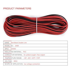 65.6ft Extension Cable Wire Cord JACKYLED 20M 22AWG Wire Cord for Single Color LED Strips 22/2 Low Voltage Extension, Black and Red