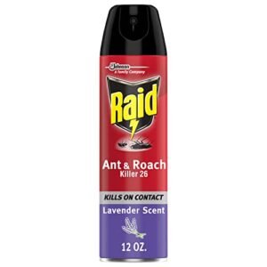 raid ant & roach killer spray for listed bugs, keeps killing for weeks, lavender scent 12 ounce (pack of 1)