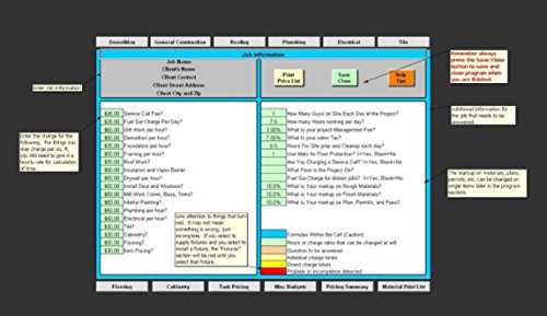 Kitchen and Bathroom Construction and Renovation Pricing Excel Template... Price by simple everyday questions