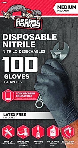 Grease Monkey Disposable Nitrile Gloves, Pack of 100, Medium, Black