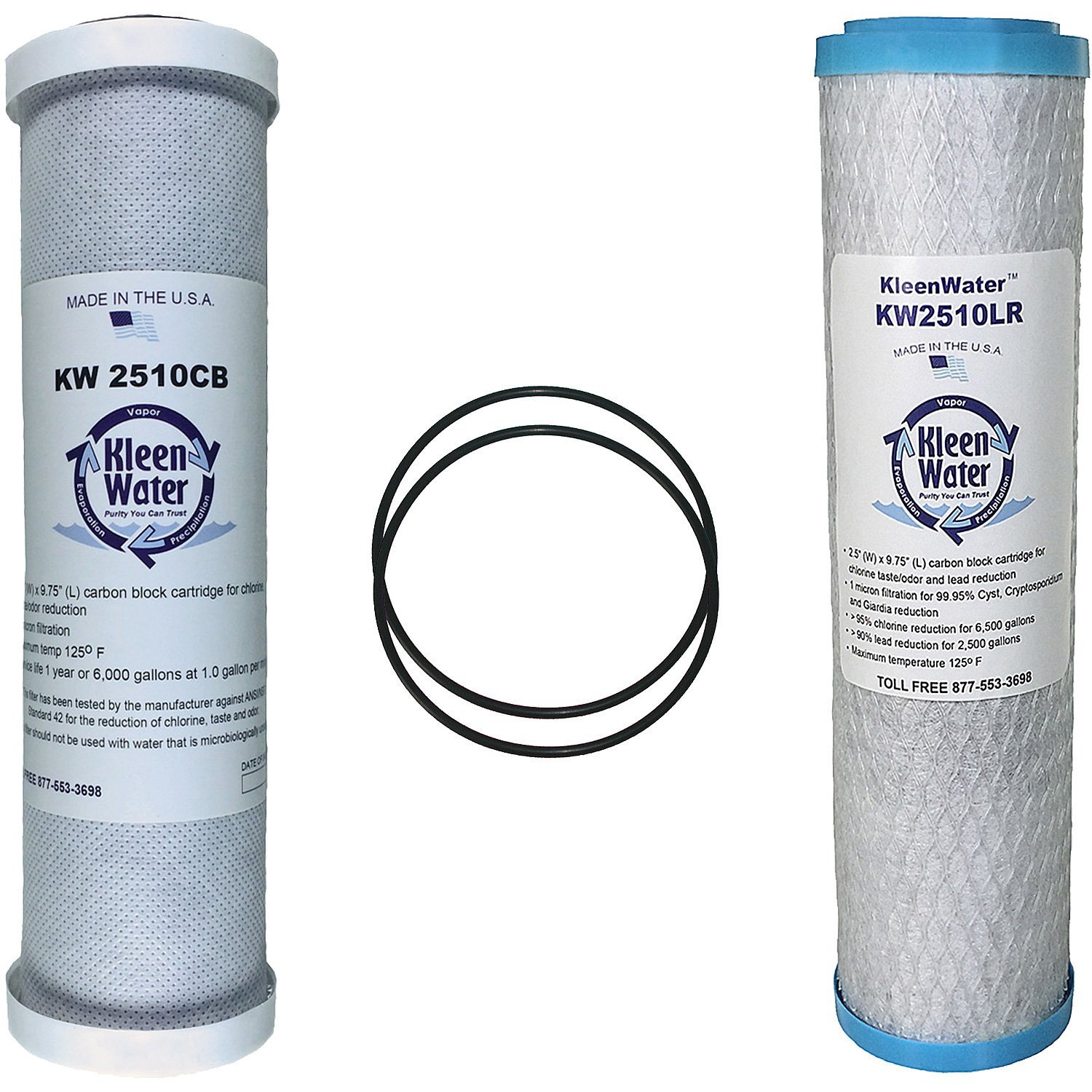 Two KleenWater (USA) Carbon Filters Compatible With GE FXSVC and GXSV10C, GXSL03C and GNSL05CBL SmartWater Dual Stage Water Filtration Systems, Includes 2 o-rings