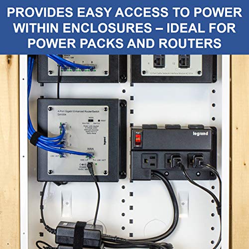 Legrand - OnQ Media Enclosure Power Strip, Half Width for Power Strip Media Cabinet, Power Strip to Optimize Cable Management with 6 Outlets, 3 IEC C13 Adapters,1 IEC C7 Adapter, Black, AC1031