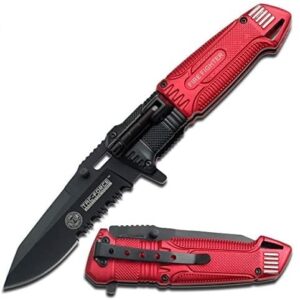 tac-force red fire fighter assisted open rescue led light pocket knife
