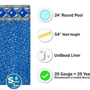 Smartline Crystal Tile 24-Foot Round Liner | UniBead Style | 54-Inch Wall Height | 25 Gauge Virgin Vinyl Material | Strong and Durable Liners | Designed for Steel Sided Above-Ground Swimming Pools