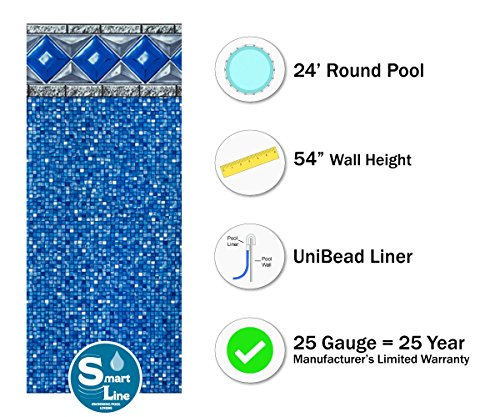 Smartline Crystal Tile 24-Foot Round Liner | UniBead Style | 54-Inch Wall Height | 25 Gauge Virgin Vinyl Material | Strong and Durable Liners | Designed for Steel Sided Above-Ground Swimming Pools