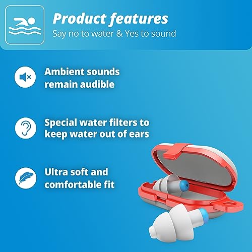 Alpine SwimSafe Adult Ear Plugs for Swimming - Ear Protection Against Water - Comfortable Waterproof Earplugs with Filter - Hyopoallergenic & Sustainable