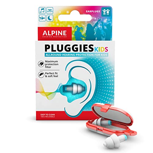 Alpine Pluggies Kids Ear Plugs for Small Ear Canals - Noise Cancelling Earplugs for Kids Age 5-12 - Multi-Purpose Kids Ear Protection - 25dB - Reusable Hypoallergenic Filter Earplugs