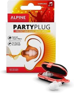 alpine partyplug concert ear plugs - noise reduction ear plugs for party, concert, festival and music - 19db - 1 pair reusable soft invisible earplugs
