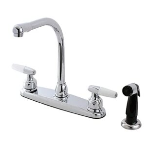 kingston brass fb751 7-inch in spout reach americana 8-inch centerset kitchen faucet with white sprayer, polished chrome