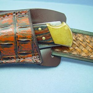 Custom Leather Left Hand Cross Draw Pocket Knife Sheath Far a Buck 110 Are 112. The Top Is Alligator Print