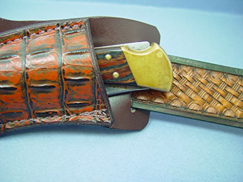 Custom Leather Left Hand Cross Draw Pocket Knife Sheath Far a Buck 110 Are 112. The Top Is Alligator Print