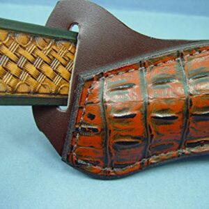 Custom Leather Left Hand Cross Draw Pocket Knife Sheath Far a Buck 110 Are 112. The Top Is Alligator Print