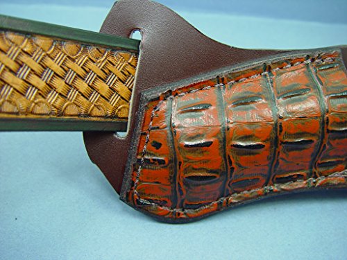 Custom Leather Left Hand Cross Draw Pocket Knife Sheath Far a Buck 110 Are 112. The Top Is Alligator Print