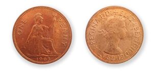 stampbank coins for collectors - 1963 british penny / uncirculated / collectable condition / one pence / 1p