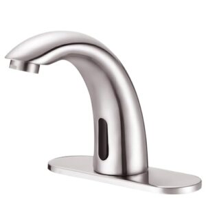 yodel faucet brushed nickel touchless bathroom sink faucet with temperature control mixing valve commercial automatic motion sensor hot cold mixer solid brass faucet