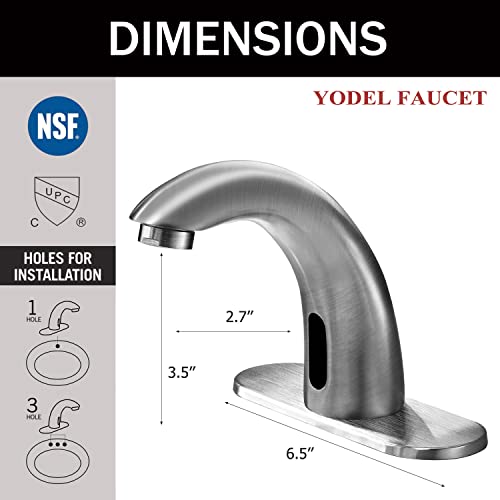 Yodel Faucet Brushed Nickel Touchless Bathroom Sink Faucet with Temperature Control Mixing Valve Commercial Automatic Motion Sensor Hot Cold Mixer Solid Brass Faucet